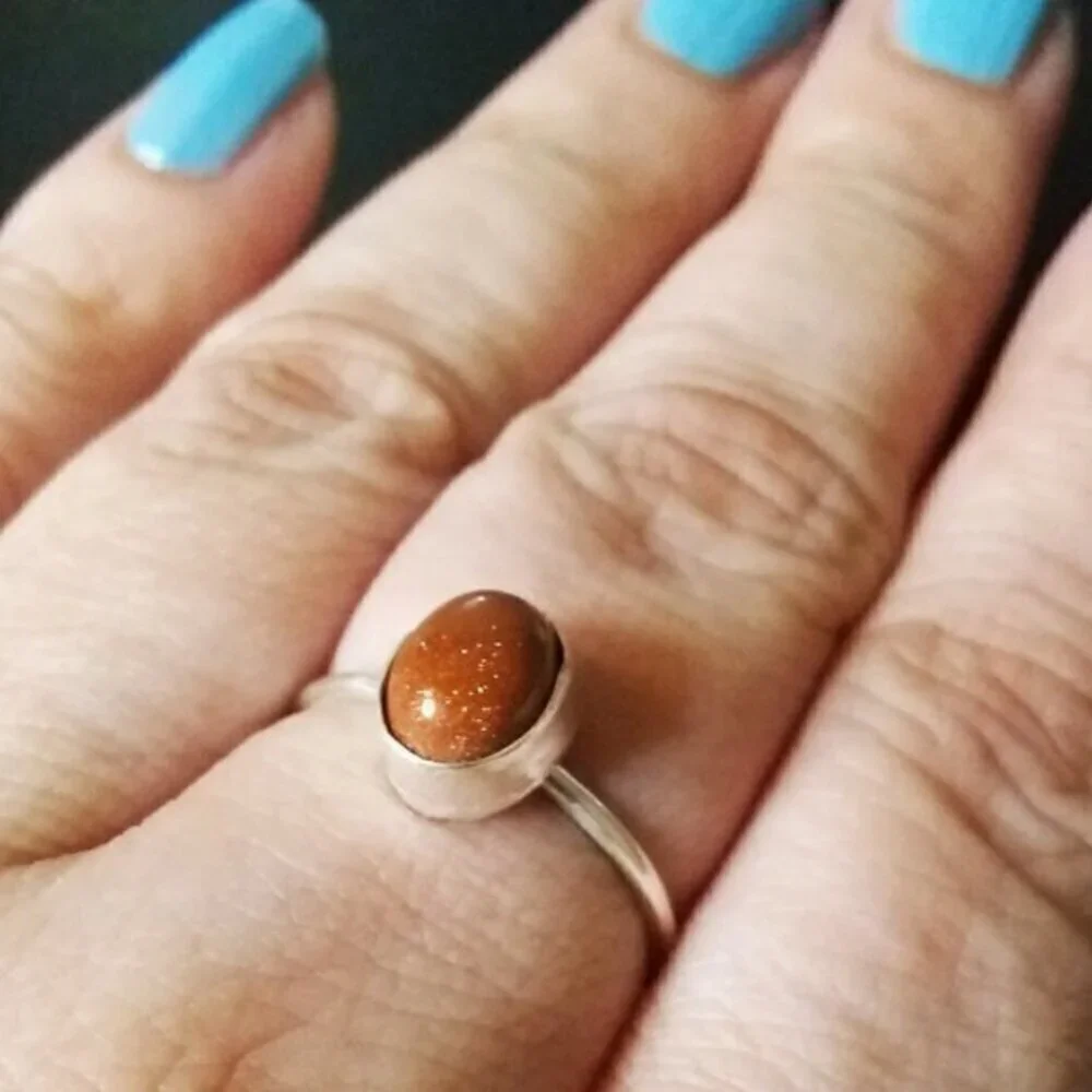 2/$25!!! Dainty Minimalist - Copper Goldstone 8.75 - Semi-Precious Stone Rings